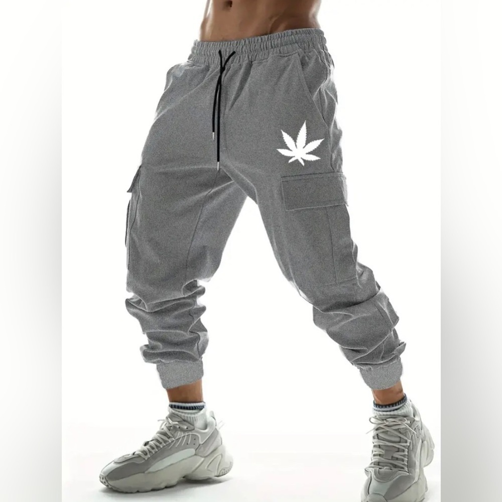 Cargo Joggers Pants Athletic Athleisure Drawstring Men’s Size 2XXL XXL Gray Leaf